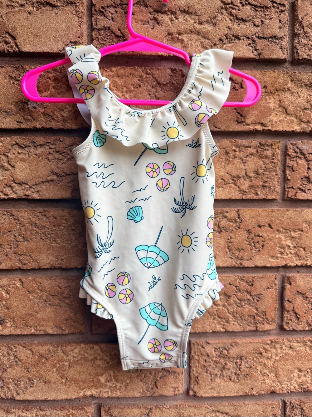 4/$25 • Old Navy Beach Scene Printed Ruffle-Trim One-Piece Swimsuit